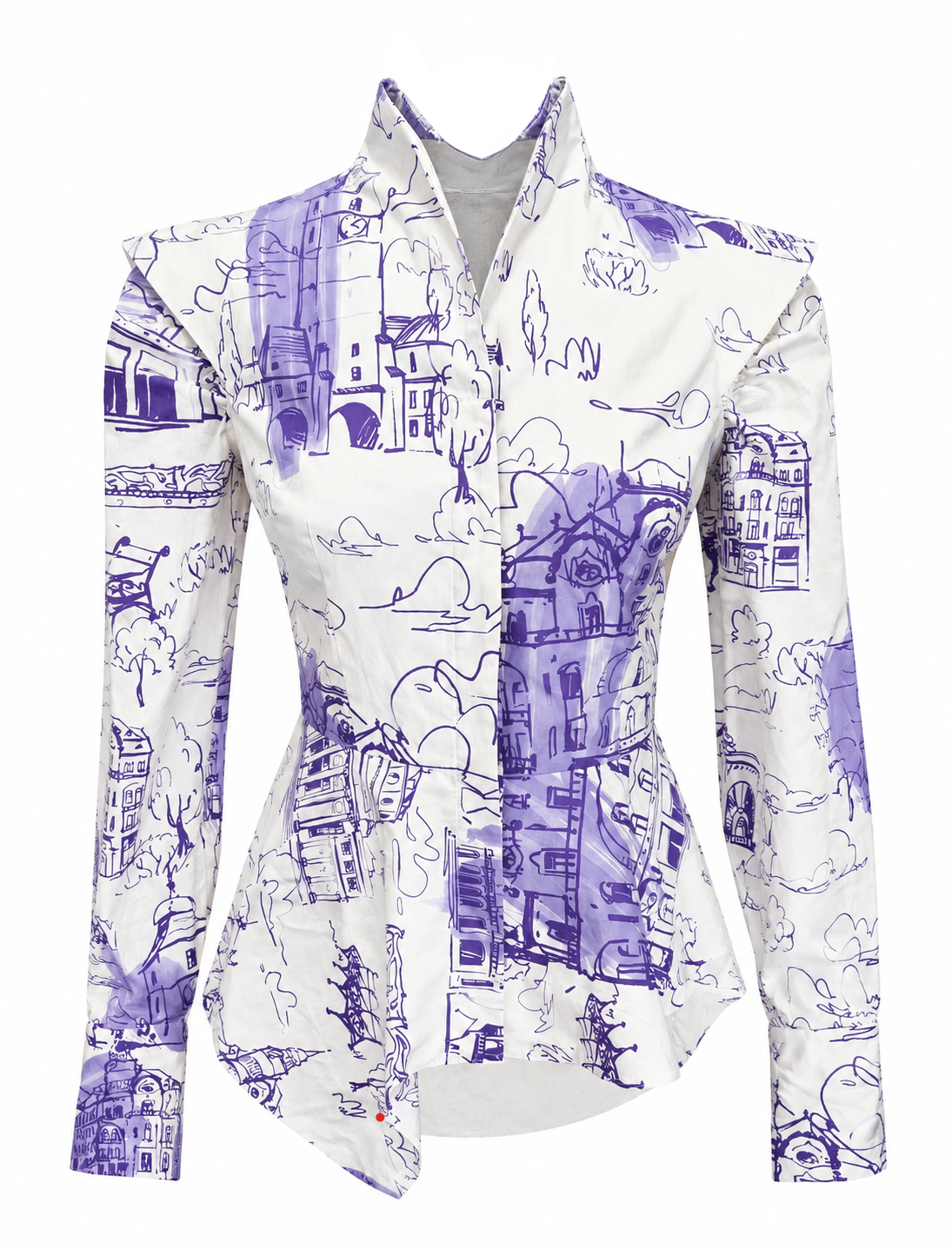 Cămașă cu print violet și guler kimono by Larisa Dragna