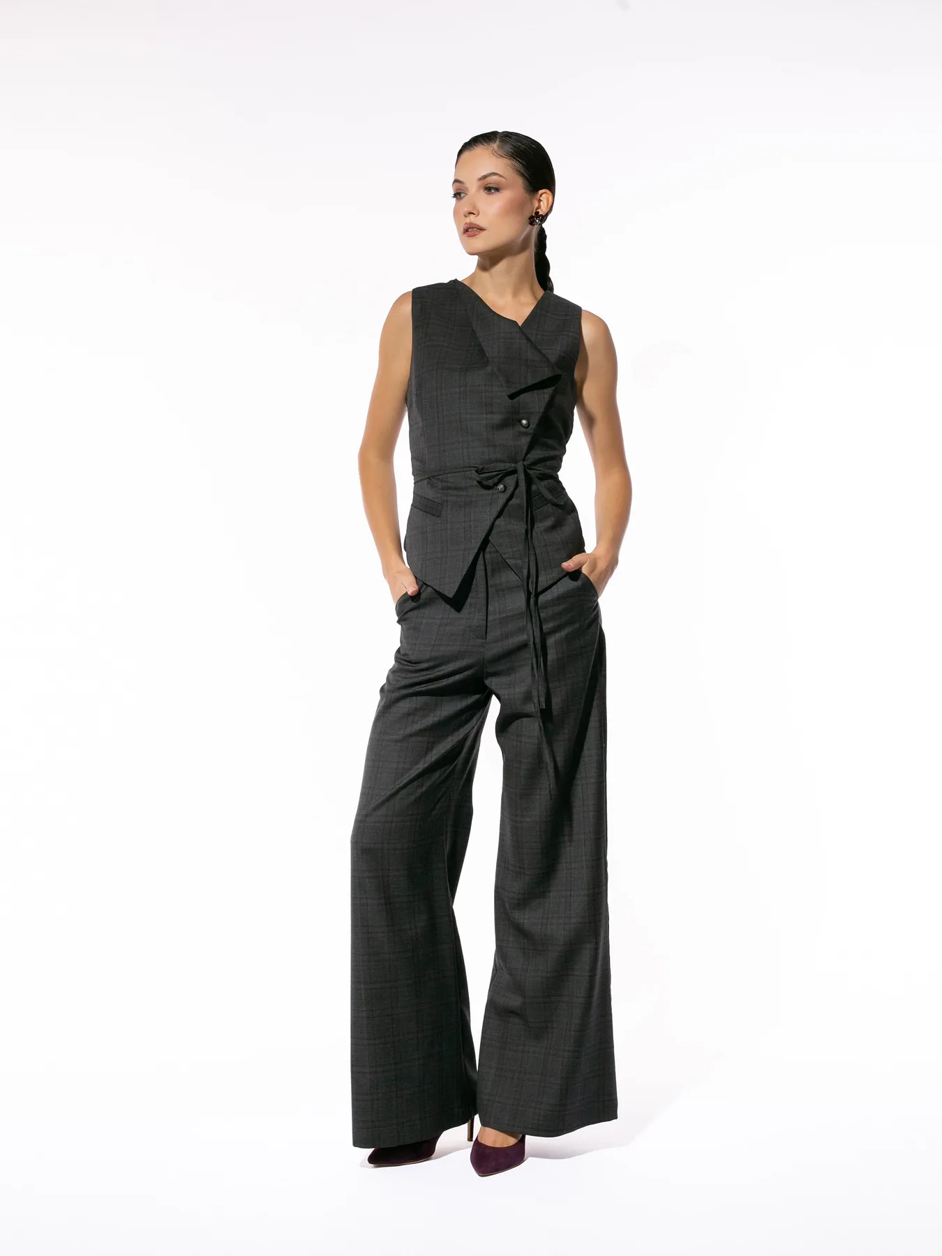 Pantaloni drepți din lână gri by Larisa Dragna