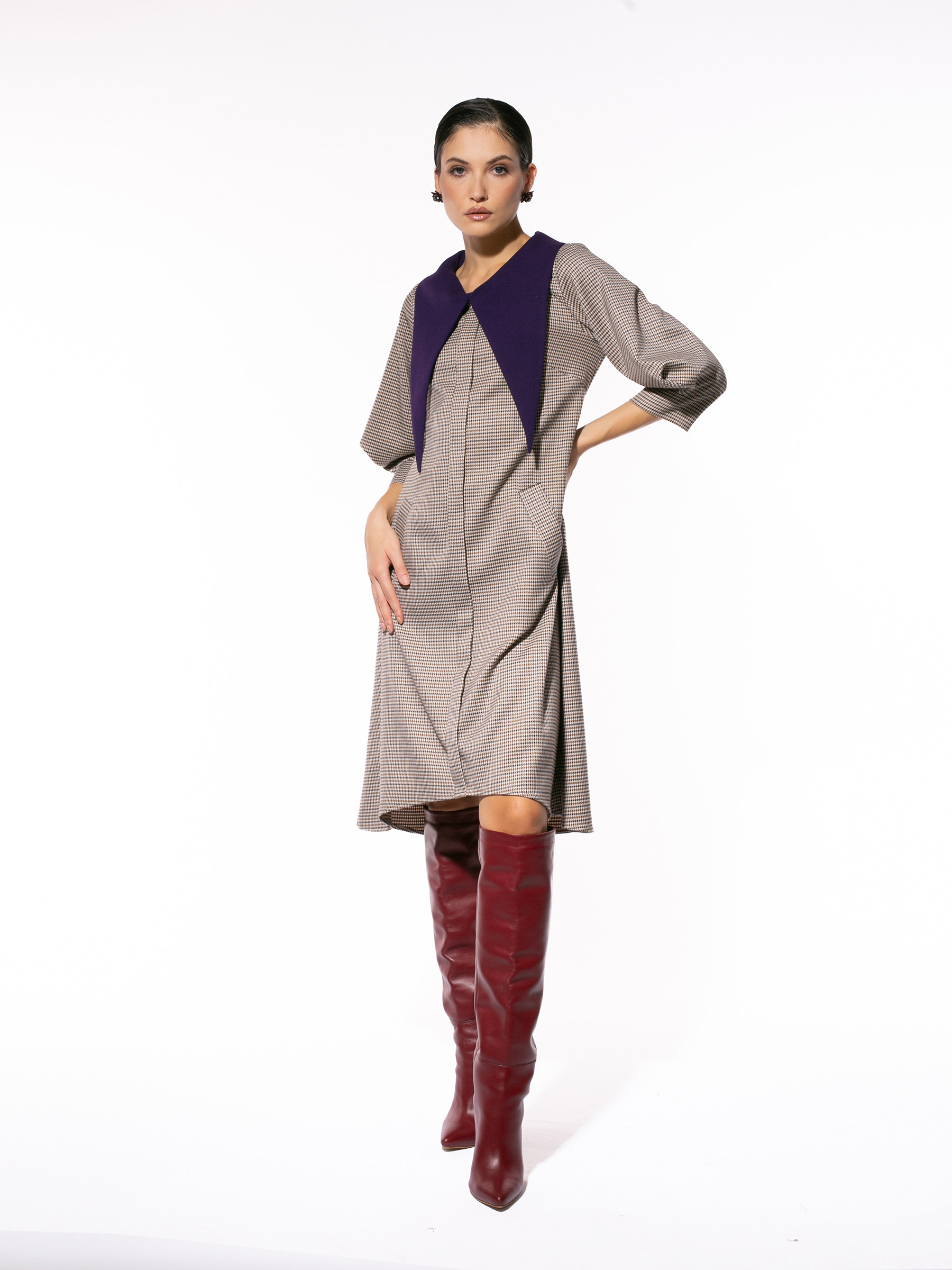 Rochie Karol cu guler detașabil violet by Larisa Dragna